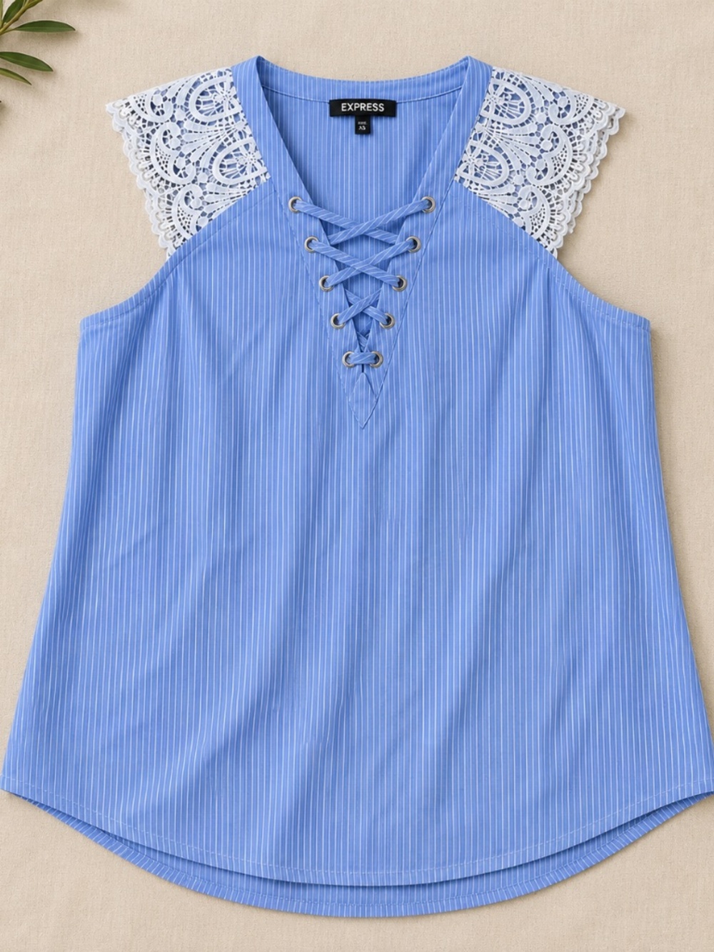 NWOT Express Women's blouse striped lace blue white